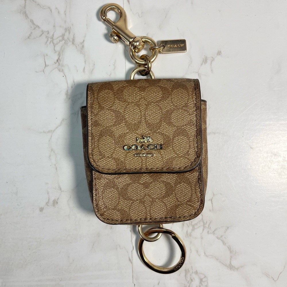 Coach Signature Bag Charm Case, Multi Attachments Mini Bag Brown Tan